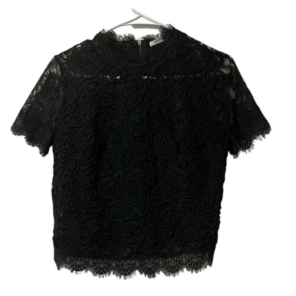 Zara Trafaluc Size Small Green Cropped‎ Crochet Women's Top Short Sleeve Zip